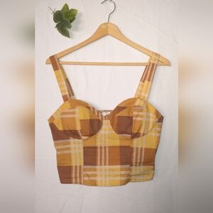 Twine & String Plaid Yellow and Brown Women's Crop Top Tank Country Style L
